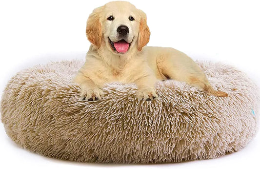 Napojoy Cat/Dog Beds for Small Medium Dogs , Calming Cushion round Donut Dog Bed, Anti-Slip Faux Fur Fluffy Cuddler Anxiety Cat Bed