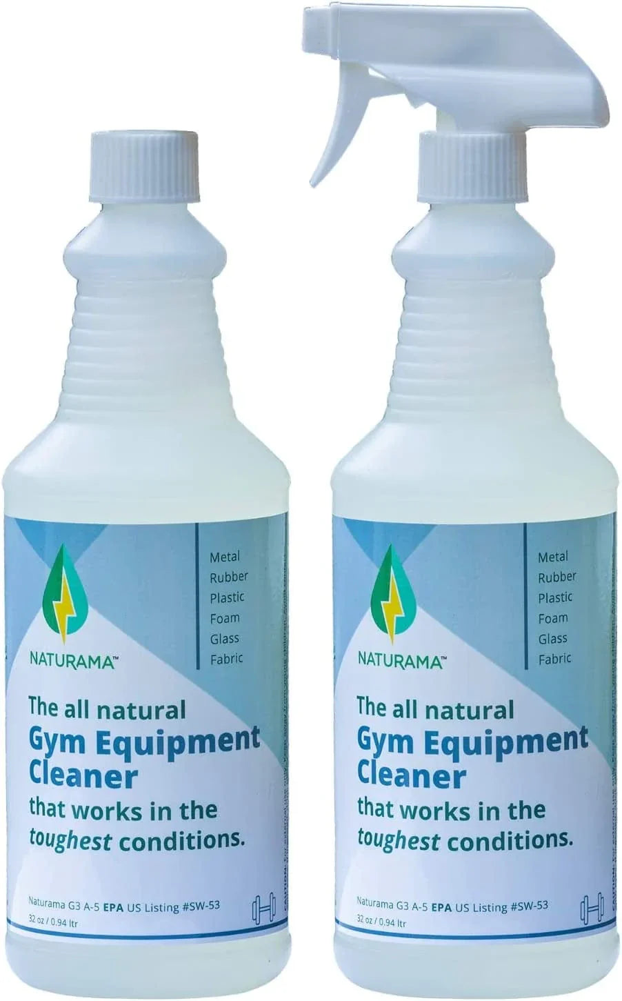 Naturama Yoga Mat Cleaner - Eco-Friendly Gym Equipment Cleaner, Works Great on Exercise Machines, Mats, Sports Gear. Cleans Sweat without Slippery Residue. Unscented and Hypoallergenic. (32Oz X 2)