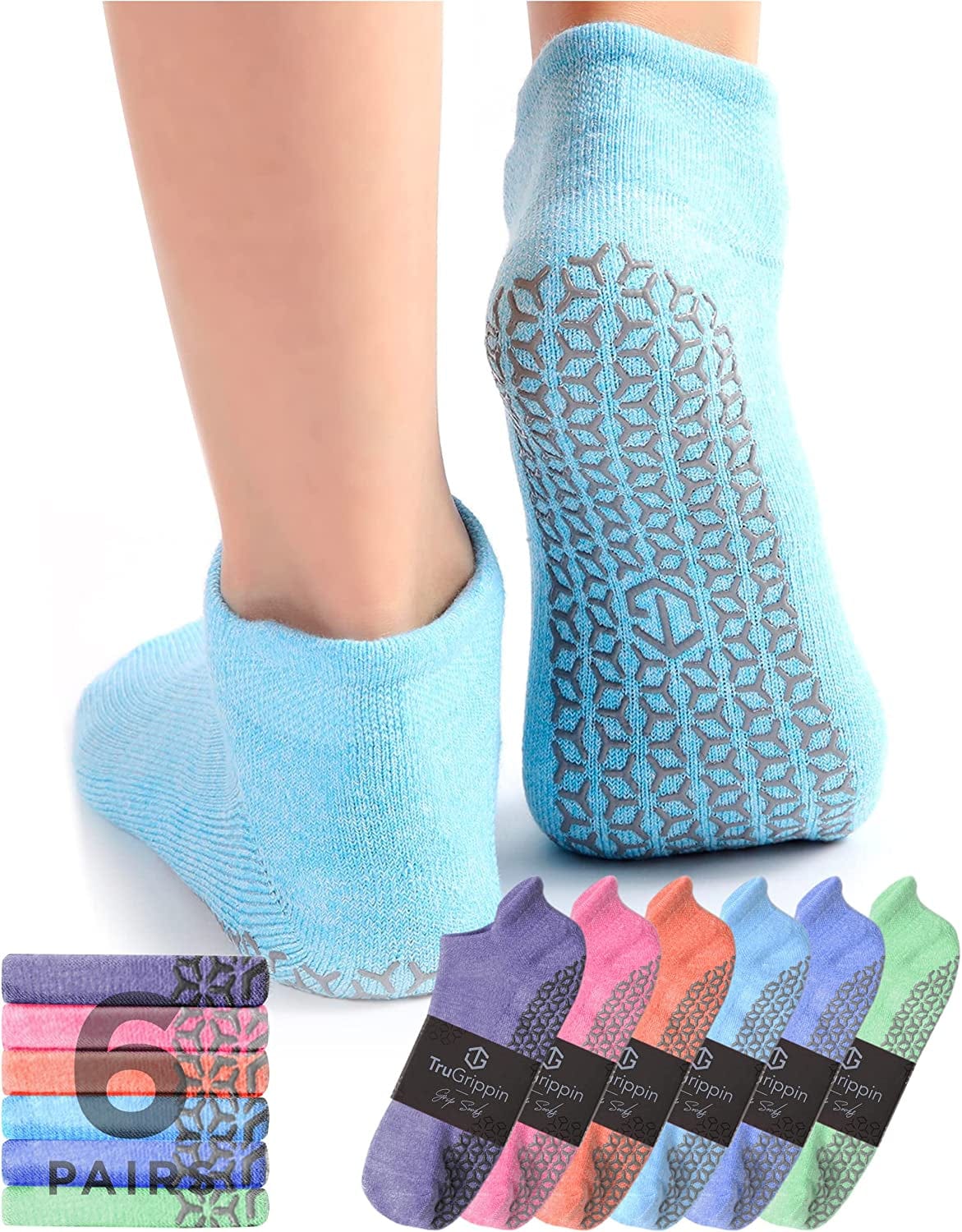 Non Slip Yoga Socks with Grips for Women | 6 Pairs Pilates, Dance & Pure Barre Sticky Socks