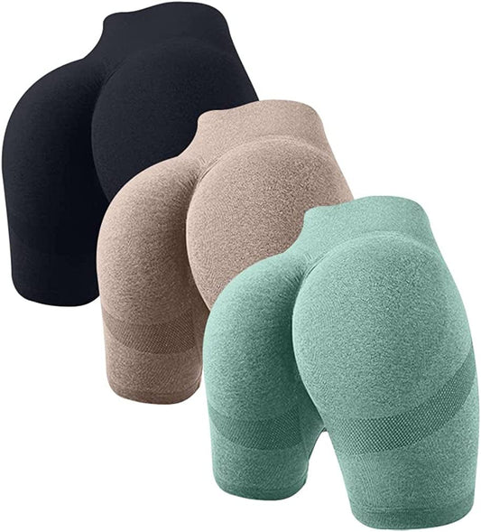 OQQ Women'S 3 Piece Butt Lifting Yoga Shorts Workout High Waist Tummy Control Ruched Booty Pants