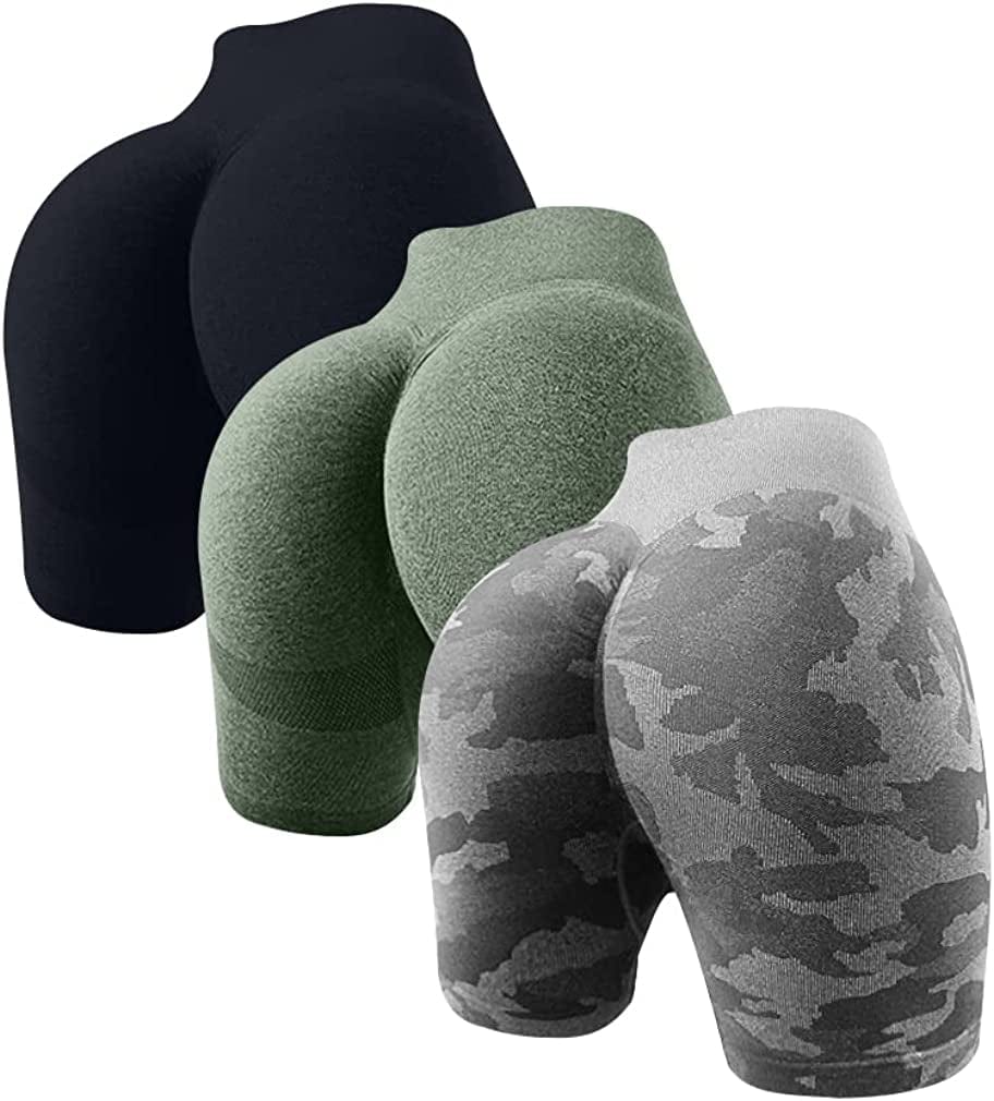 OQQ Women'S 3 Piece Butt Lifting Yoga Shorts Workout High Waist Tummy Control Ruched Booty Pants