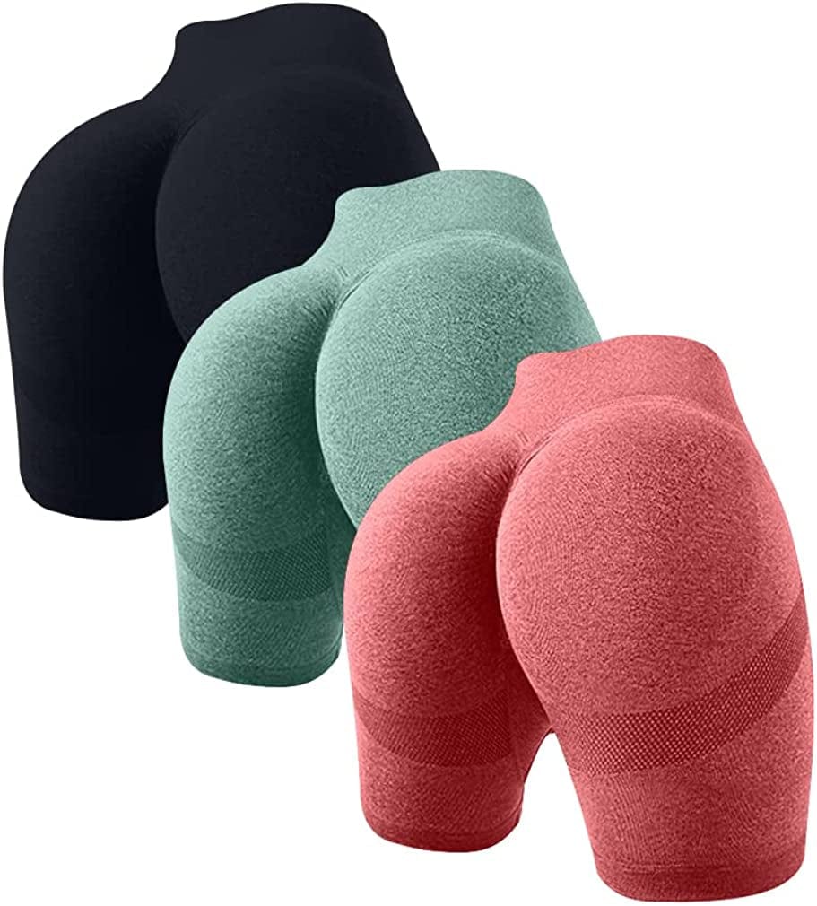 OQQ Women'S 3 Piece Butt Lifting Yoga Shorts Workout High Waist Tummy Control Ruched Booty Pants