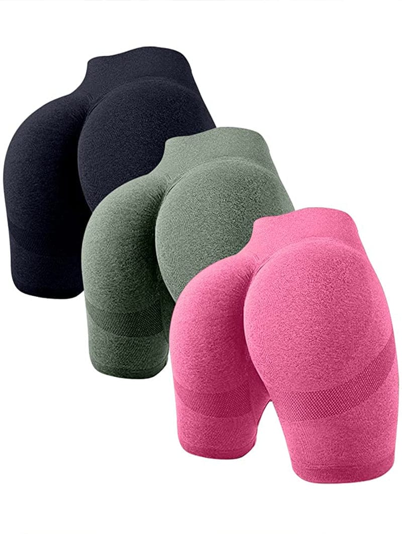 OQQ Women'S 3 Piece Butt Lifting Yoga Shorts Workout High Waist Tummy Control Ruched Booty Pants