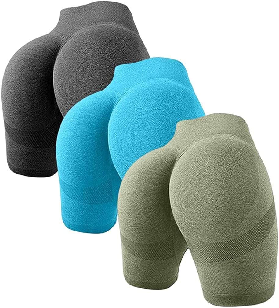 OQQ Women'S 3 Piece Butt Lifting Yoga Shorts Workout High Waist Tummy Control Ruched Booty Pants