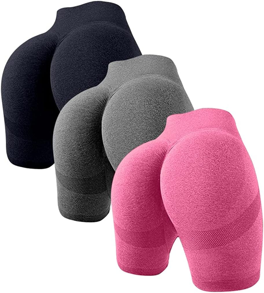 OQQ Women'S 3 Piece Butt Lifting Yoga Shorts Workout High Waist Tummy Control Ruched Booty Pants