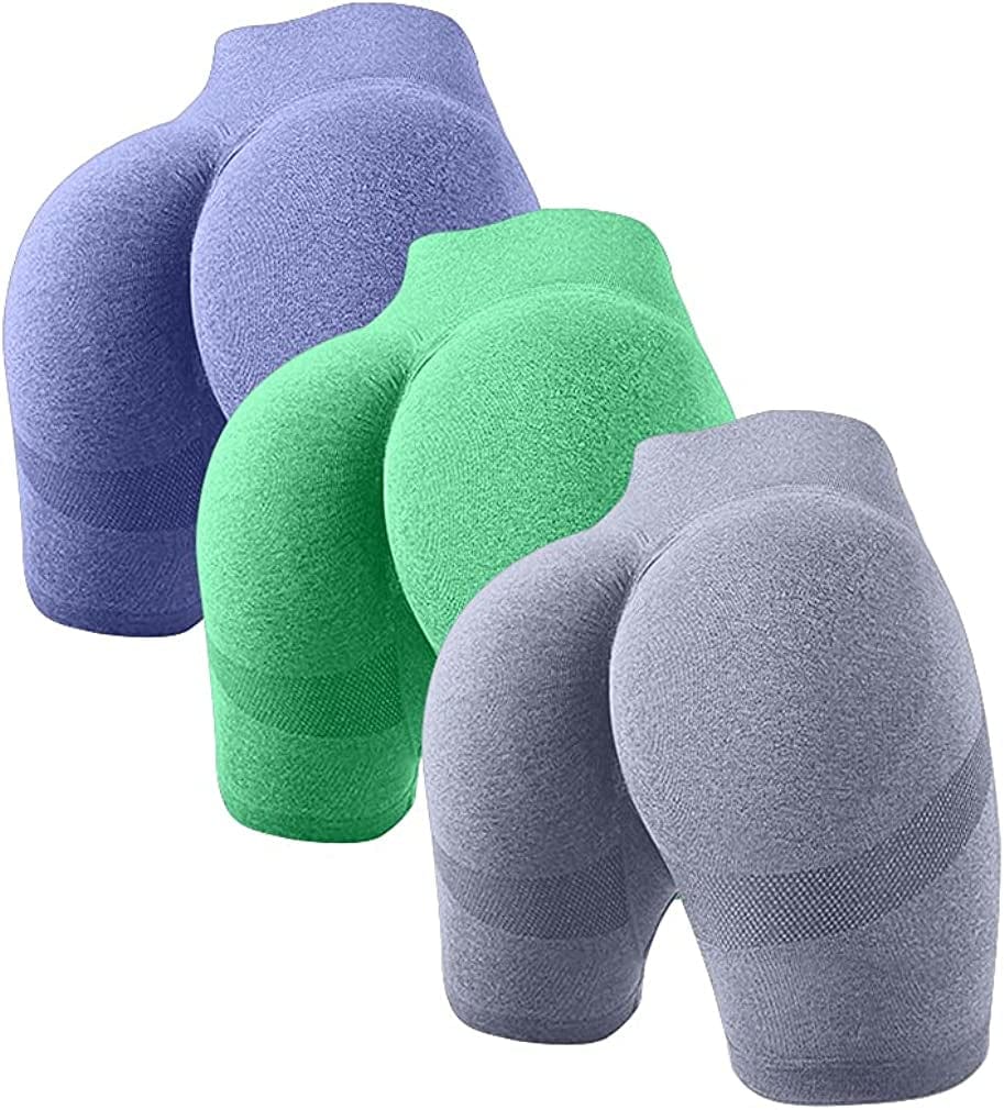 OQQ Women'S 3 Piece Butt Lifting Yoga Shorts Workout High Waist Tummy Control Ruched Booty Pants