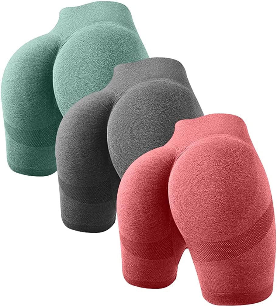 OQQ Women'S 3 Piece Butt Lifting Yoga Shorts Workout High Waist Tummy Control Ruched Booty Pants