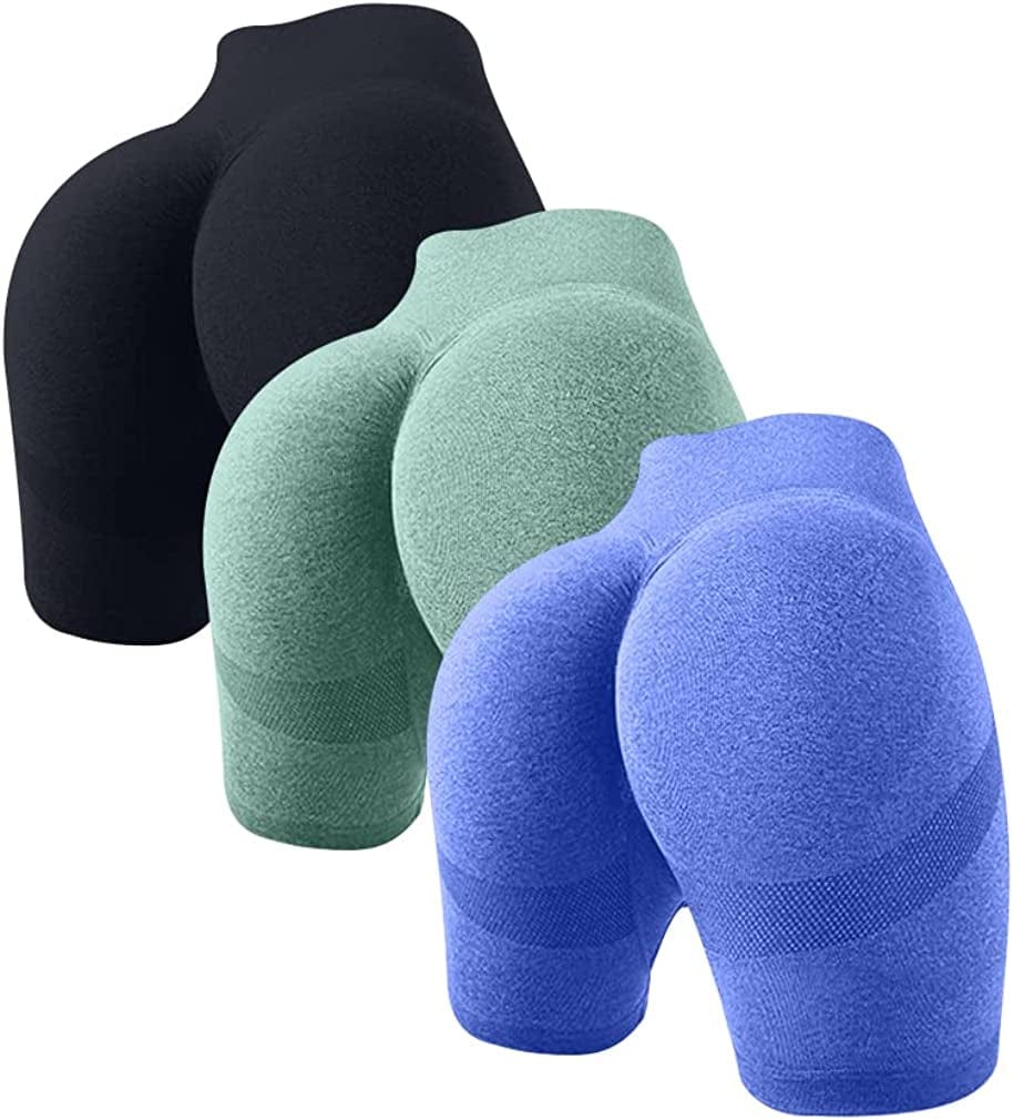 OQQ Women'S 3 Piece Butt Lifting Yoga Shorts Workout High Waist Tummy Control Ruched Booty Pants
