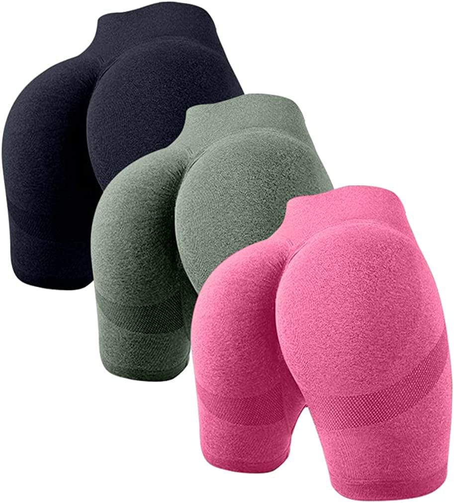 OQQ Women'S 3 Piece Butt Lifting Yoga Shorts Workout High Waist Tummy Control Ruched Booty Pants