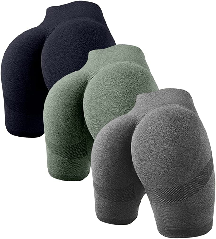 OQQ Women'S 3 Piece Butt Lifting Yoga Shorts Workout High Waist Tummy Control Ruched Booty Pants