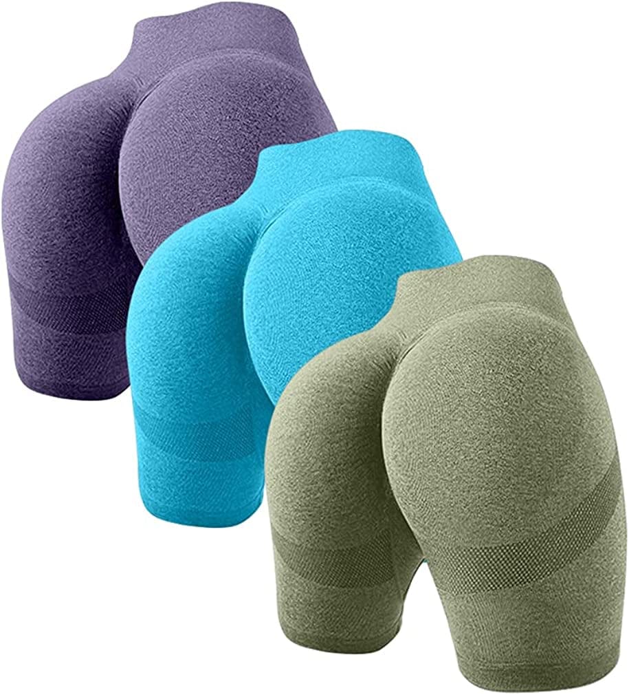 OQQ Women'S 3 Piece Butt Lifting Yoga Shorts Workout High Waist Tummy Control Ruched Booty Pants