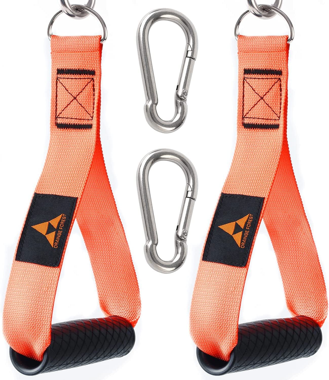 ORANGE FOREST Heavy Duty Exercise Handles for Cable Machines and Resistance Bands,Upgrade Gym Cable Handl Grips Attachment with 2 Carabiner Clips for Total Home Gym