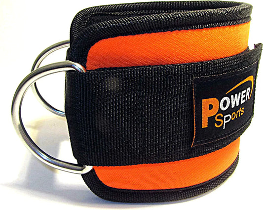 Orange Power Sports Ankle Strap-Nylon/Neoprene Double Rings Sold Single, Cable Gym Machine Attachment, Leg Foot Exercise, Yoga,Pilates, Athletic, Fitness Training
