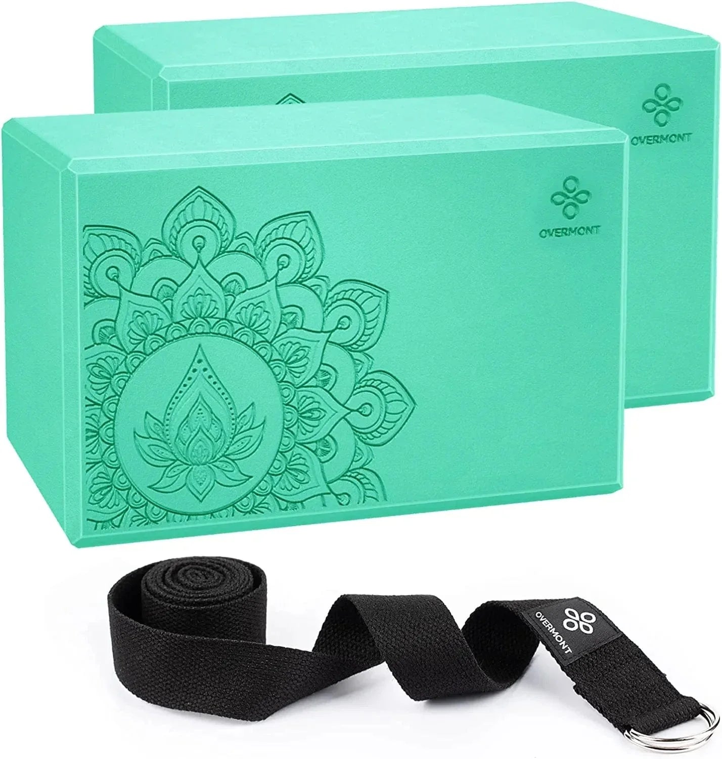 Overmont Yoga Block 2 Pack Supportive Latex-Free EVA Foam Soft Non-Slip Surface for General Fitness Pilates Stretching and Meditation 9"X6"X3" Yoga Strap Included