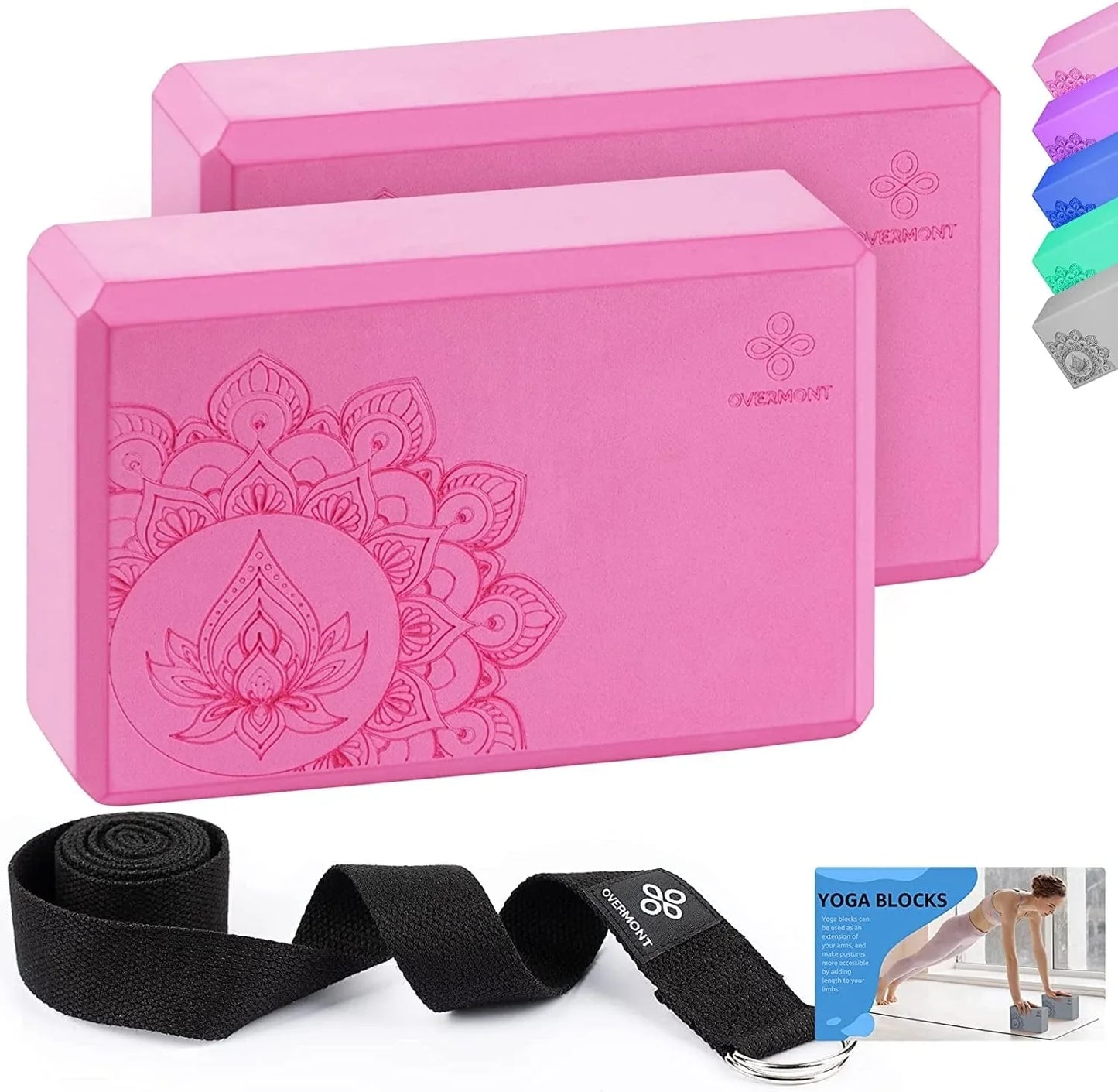 Overmont Yoga Block 2 Pack Supportive Latex-Free EVA Foam Soft Non-Slip Surface for General Fitness Pilates Stretching and Meditation 9"X6"X3" Yoga Strap Included