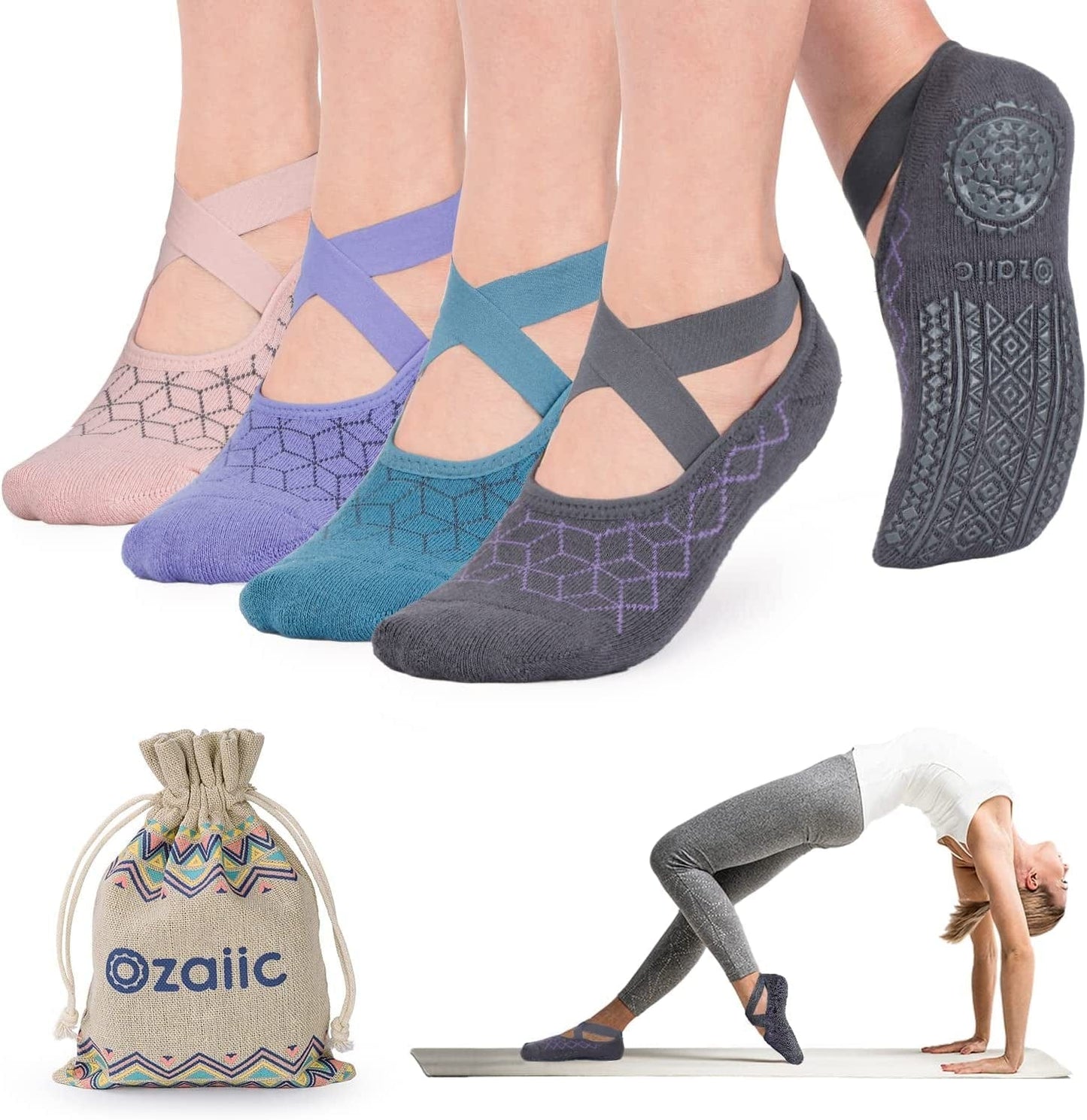 Ozaiic Non Slip Socks for Yoga Pilates Barre Fitness Hospital Socks for Women