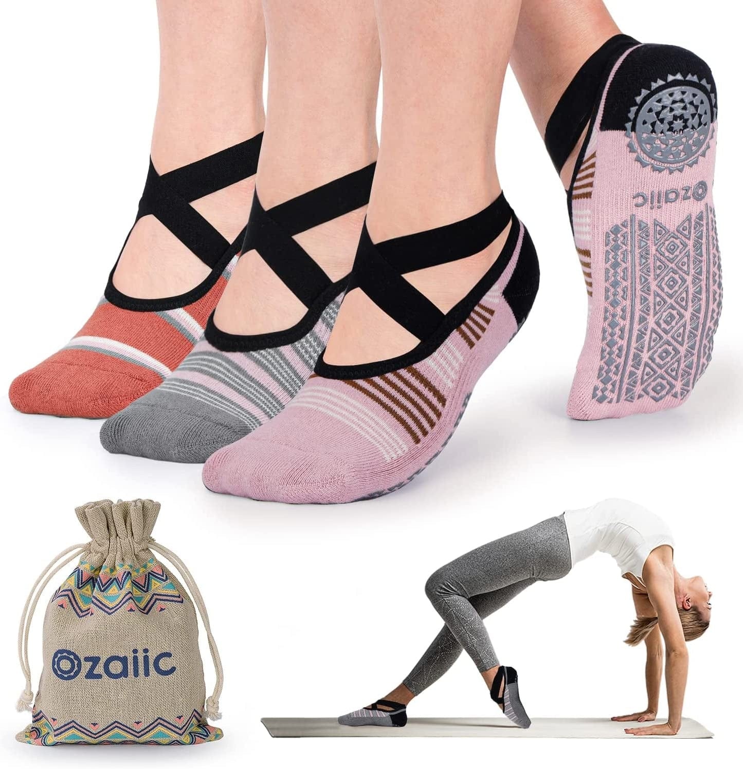 Ozaiic Non Slip Socks for Yoga Pilates Barre Fitness Hospital Socks for Women