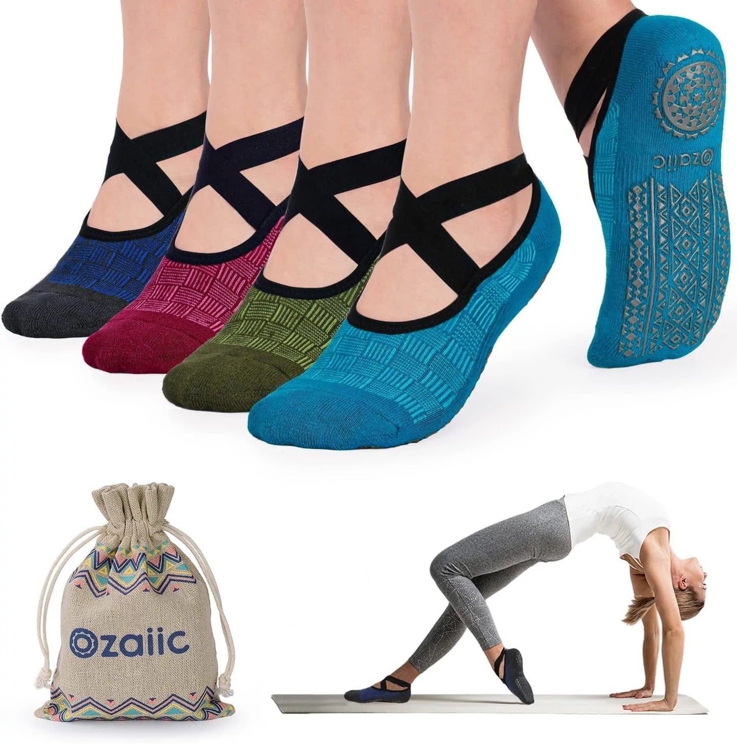 Ozaiic Non Slip Socks for Yoga Pilates Barre Fitness Hospital Socks for Women