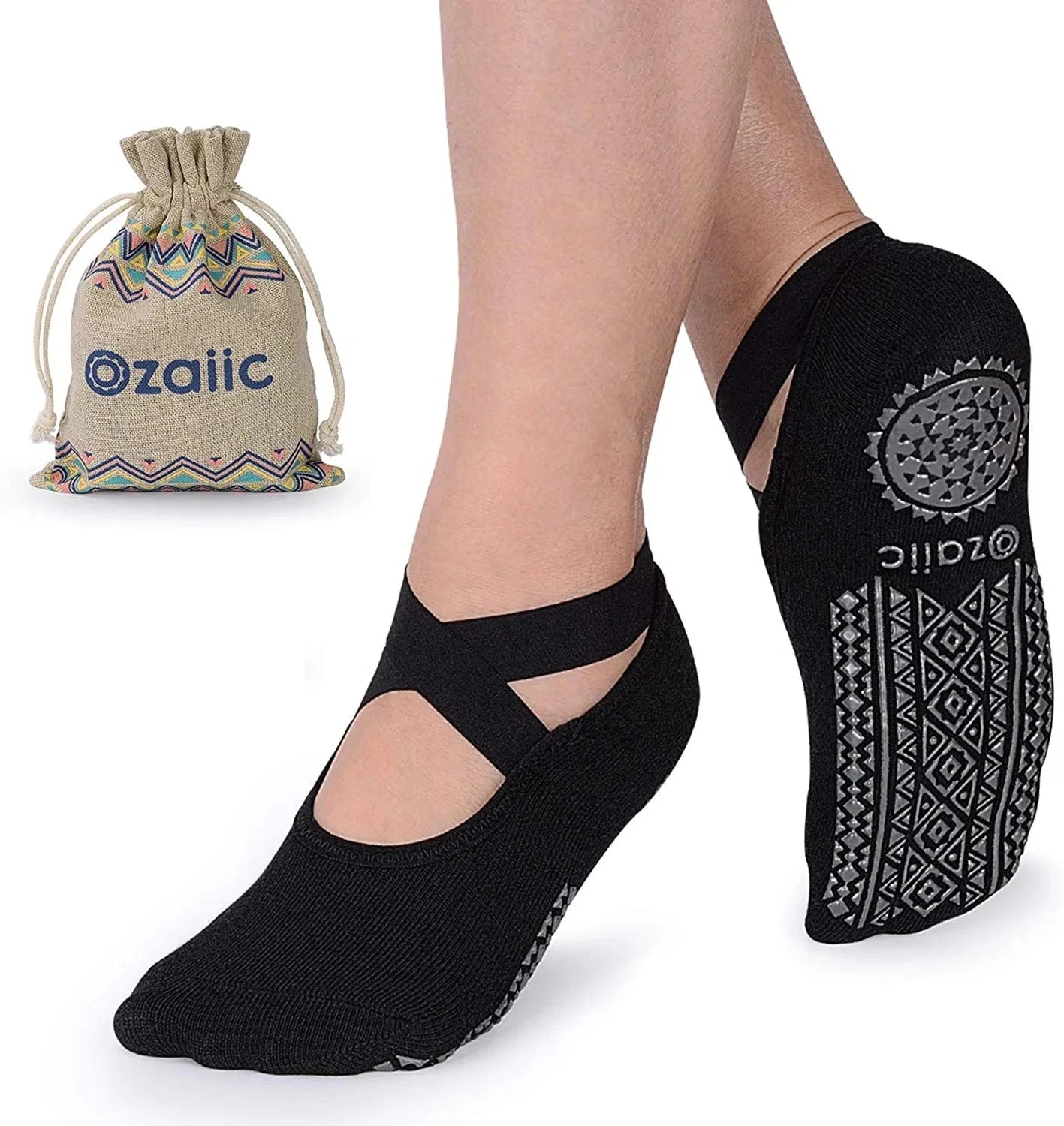 Ozaiic Yoga Socks for Women Non-Slip Grips & Straps, Ideal for Pilates, Pure Barre, Ballet, Dance, Barefoot Workout