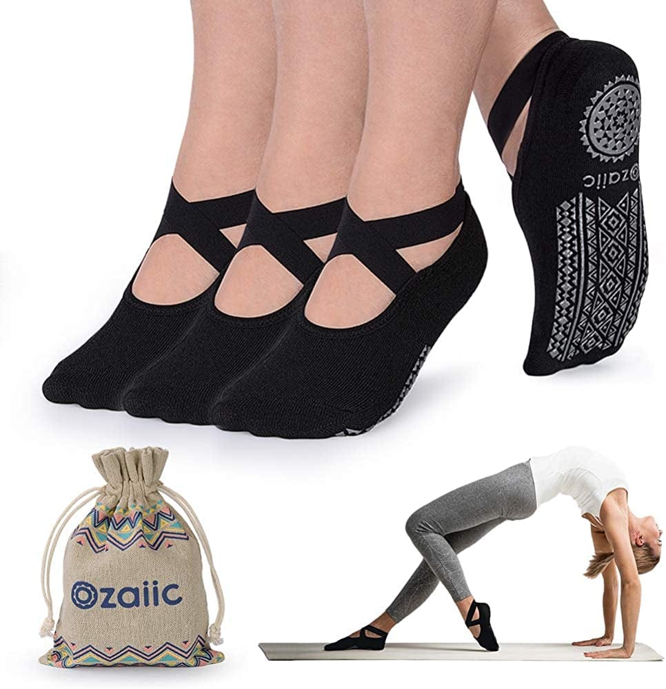 Ozaiic Yoga Socks for Women Non-Slip Grips & Straps, Ideal for Pilates, Pure Barre, Ballet, Dance, Barefoot Workout