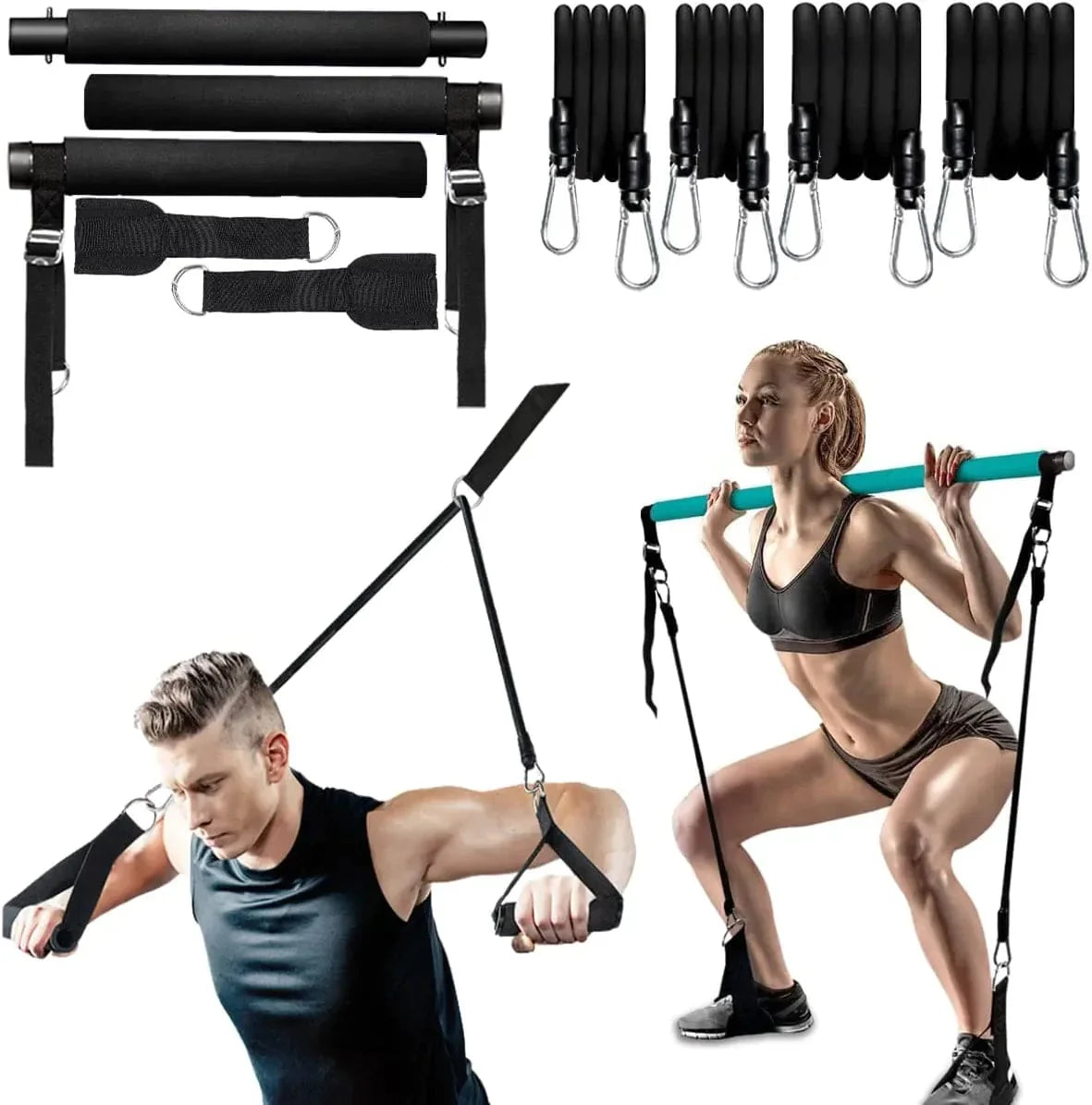 Pilates Bar Kit with Resistance Bands (2 Standard & 2 Strong), Protable Home Gym Workout Equipment for Women, Perfect Stretched Fusion Exercise Bar and Bands for Toning Muscle, Leg, Butt and Full Body
