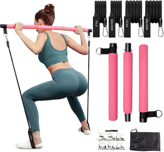 Pilates Bar Kit with Resistance Bands (2 Standard & 2 Strong), Protable Home Gym Workout Equipment for Women, Perfect Stretched Fusion Exercise Bar and Bands for Toning Muscle, Leg, Butt and Full Body
