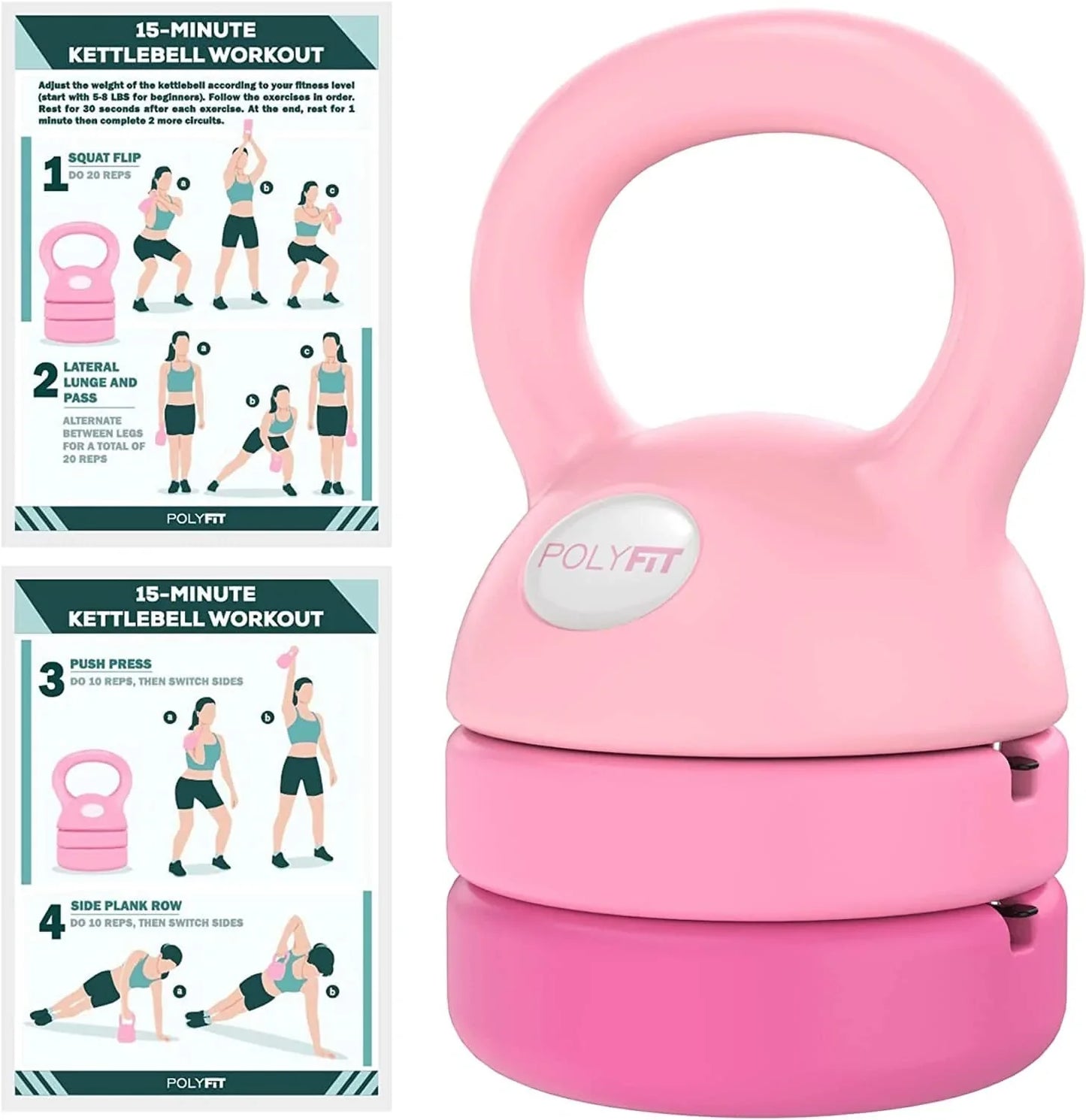 Polyfit Adjustable Kettlebell - 5 Lbs, 8 Lbs, 12 Lbs Kettlebell Weights Set for Home Gym