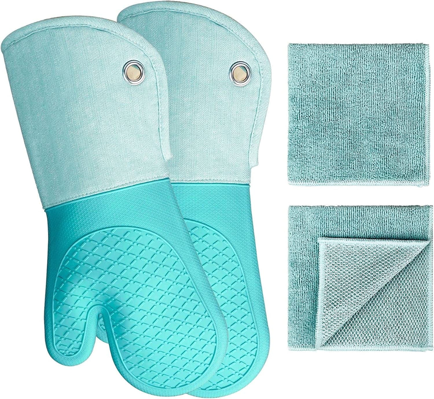 Pot Holders Yarn-Dyed Set of 3 Non Slip Silicone Kitchen Lines Heat Resistant 500℉ Kitchen Gloves BBQ Cooking Baking Women Men Cooking Barbecue Microwave Machine Washable (Gray Potholders)