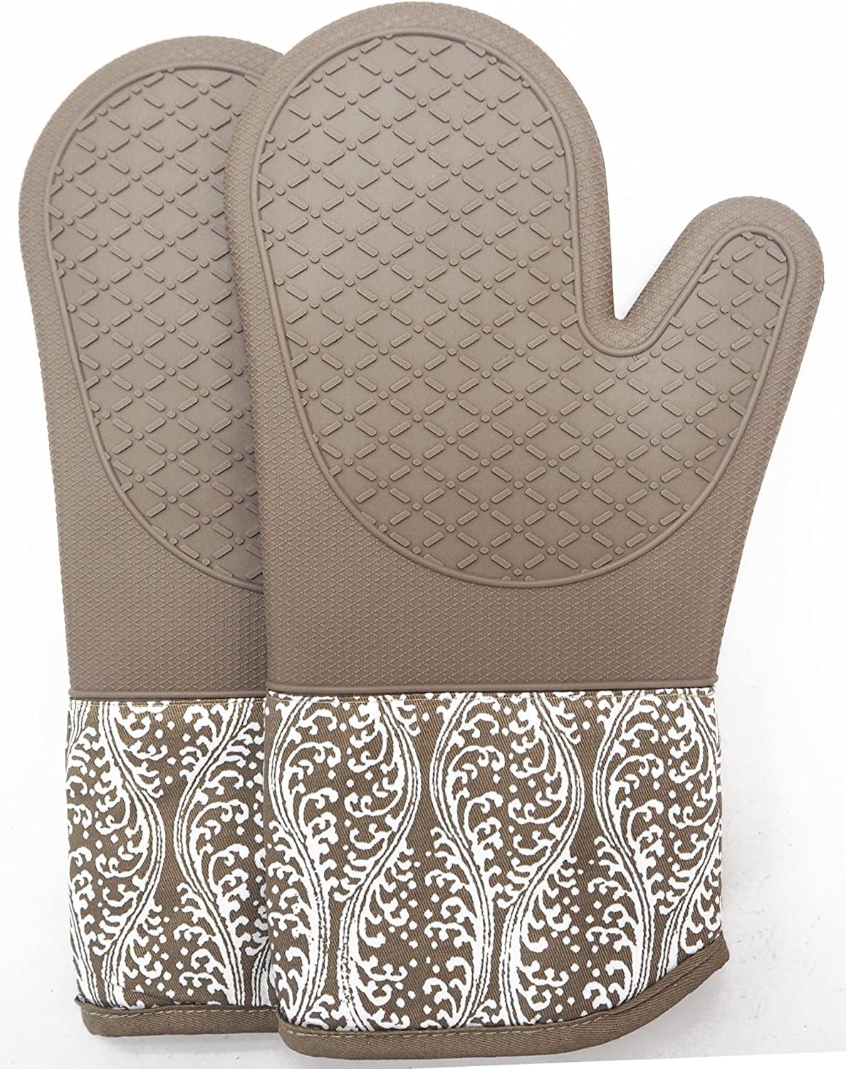 Pot Holders Yarn-Dyed Set of 3 Non Slip Silicone Kitchen Lines Heat Resistant 500℉ Kitchen Gloves BBQ Cooking Baking Women Men Cooking Barbecue Microwave Machine Washable (Gray Potholders)