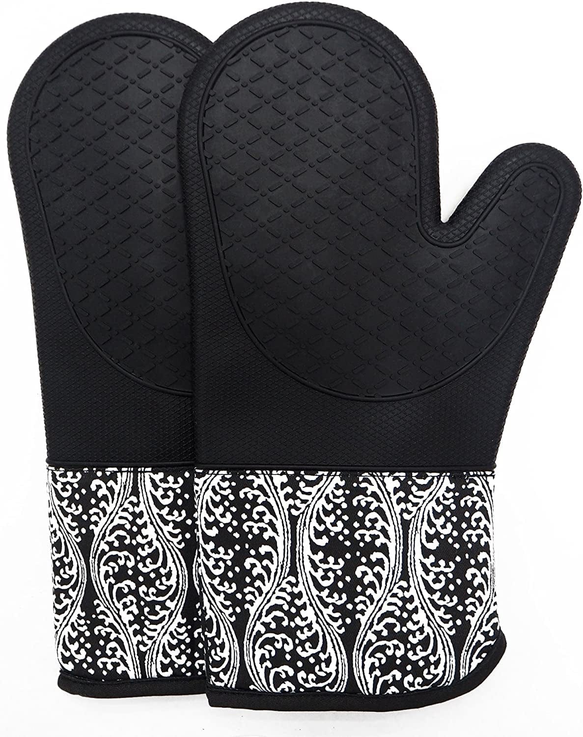 Pot Holders Yarn-Dyed Set of 3 Non Slip Silicone Kitchen Lines Heat Resistant 500℉ Kitchen Gloves BBQ Cooking Baking Women Men Cooking Barbecue Microwave Machine Washable (Gray Potholders)