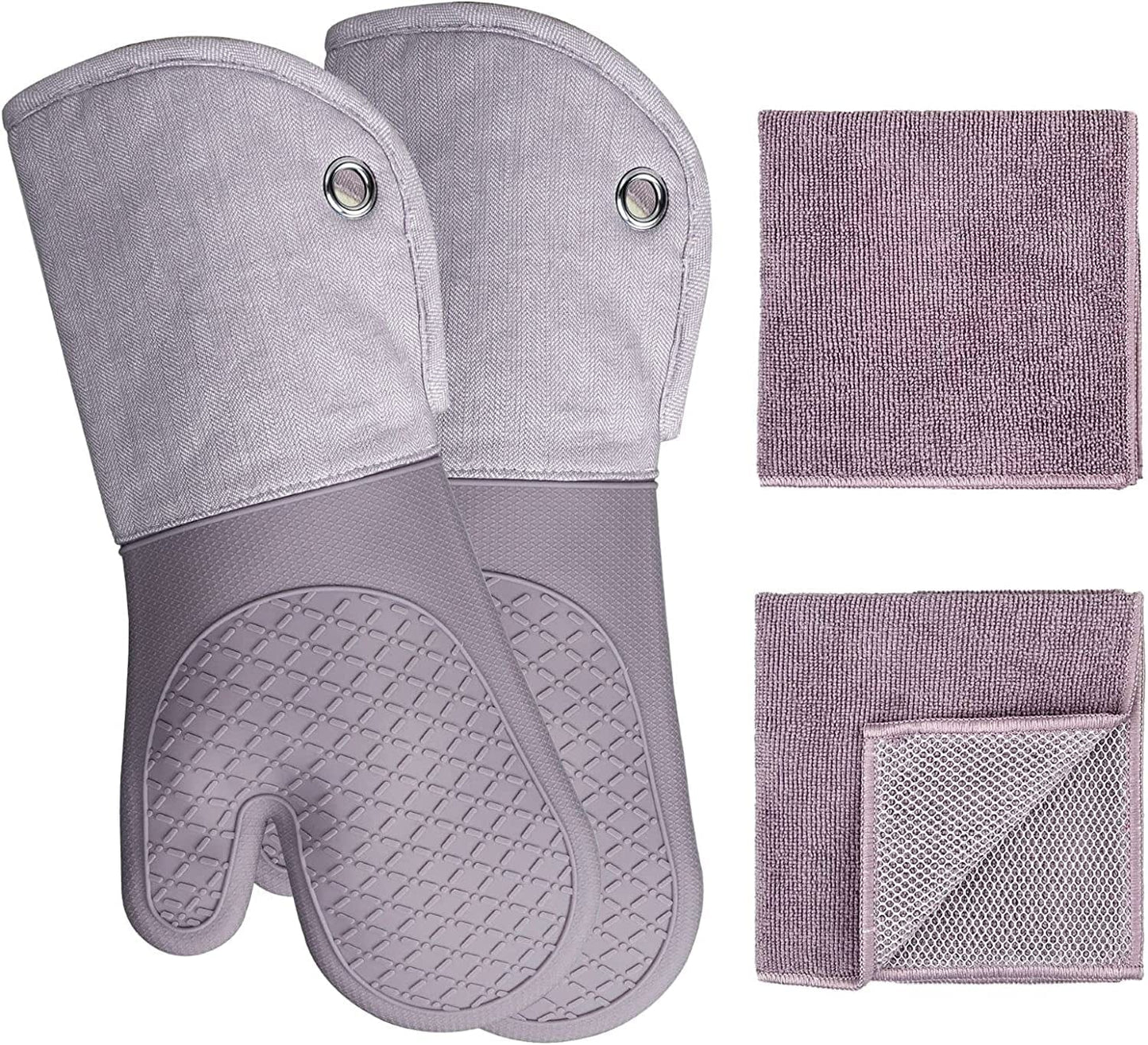 Pot Holders Yarn-Dyed Set of 3 Non Slip Silicone Kitchen Lines Heat Resistant 500℉ Kitchen Gloves BBQ Cooking Baking Women Men Cooking Barbecue Microwave Machine Washable (Gray Potholders)