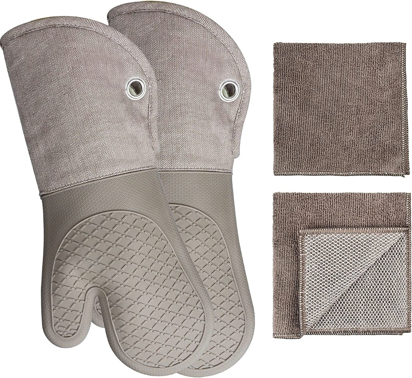 Pot Holders Yarn-Dyed Set of 3 Non Slip Silicone Kitchen Lines Heat Resistant 500℉ Kitchen Gloves BBQ Cooking Baking Women Men Cooking Barbecue Microwave Machine Washable (Gray Potholders)