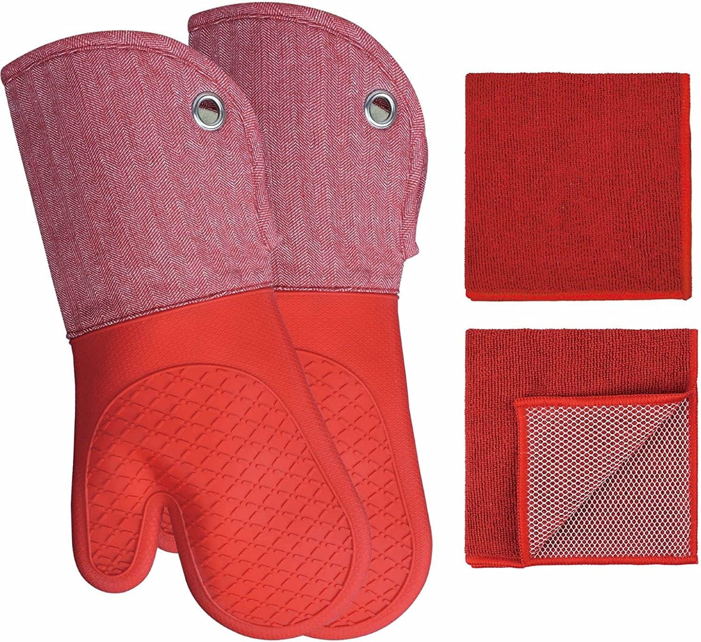 Pot Holders Yarn-Dyed Set of 3 Non Slip Silicone Kitchen Lines Heat Resistant 500℉ Kitchen Gloves BBQ Cooking Baking Women Men Cooking Barbecue Microwave Machine Washable (Gray Potholders)