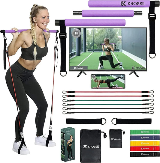 Premium 2-In-1 Pilates Bar Kit with 11 Resistance Bands for Women and Men- Portable Fitness Equipment- Workout Equipment for Home Workouts- Workout Bars for Exercise- Adjustable Resistance Band