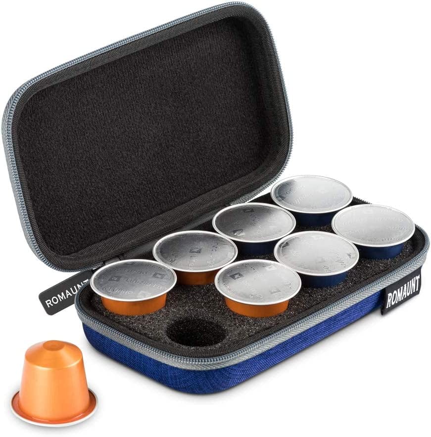 Protective Carrying Case for Nespresso & Compatible Capsules Portable Espresso Maker Coffee Pod Holder Pu Hard Shell Portable Holds 8 Pods Brown