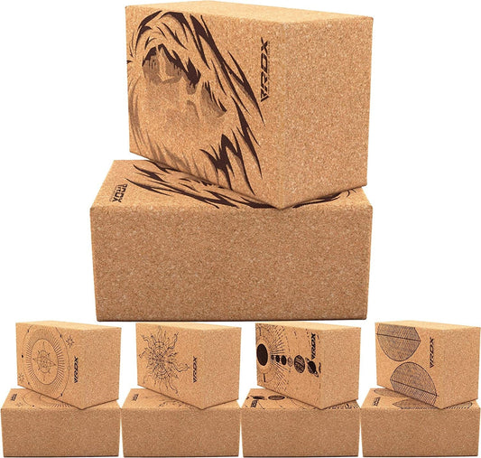 RDX Yoga Block Cork Set, Non-Slip Natural Brick for Strength Flexibility Body Balance, Easy Grip Surface for Stability Pilates Fitness Exercise Deepen Poses Office Home Gym Training, 22.5 X14.5X10.2Cm
