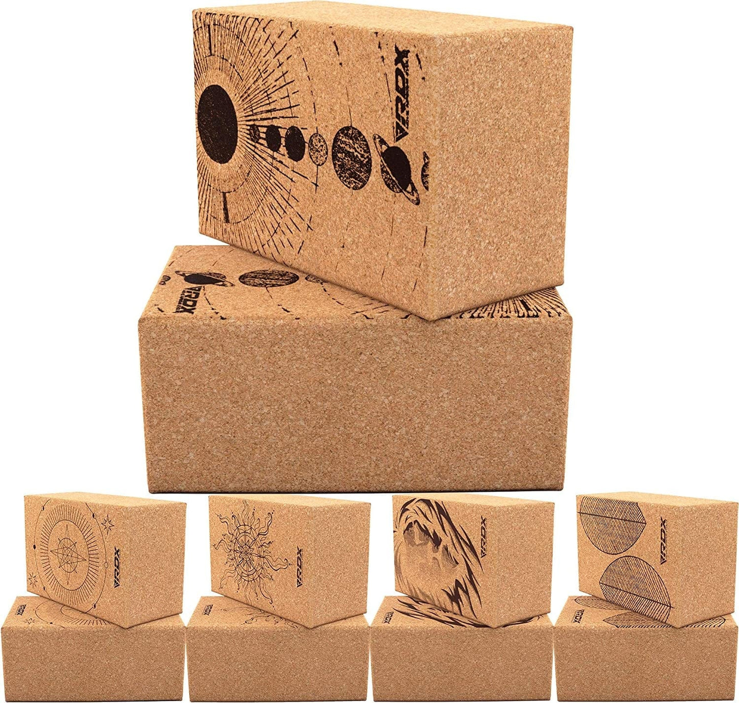 RDX Yoga Block Cork Set, Non-Slip Natural Brick for Strength Flexibility Body Balance, Easy Grip Surface for Stability Pilates Fitness Exercise Deepen Poses Office Home Gym Training, 22.5 X14.5X10.2Cm