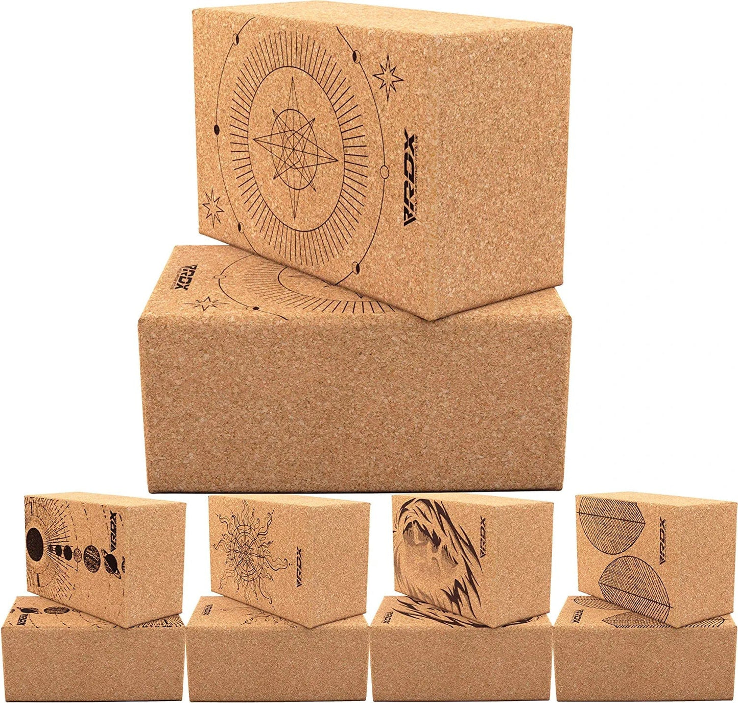 RDX Yoga Block Cork Set, Non-Slip Natural Brick for Strength Flexibility Body Balance, Easy Grip Surface for Stability Pilates Fitness Exercise Deepen Poses Office Home Gym Training, 22.5 X14.5X10.2Cm