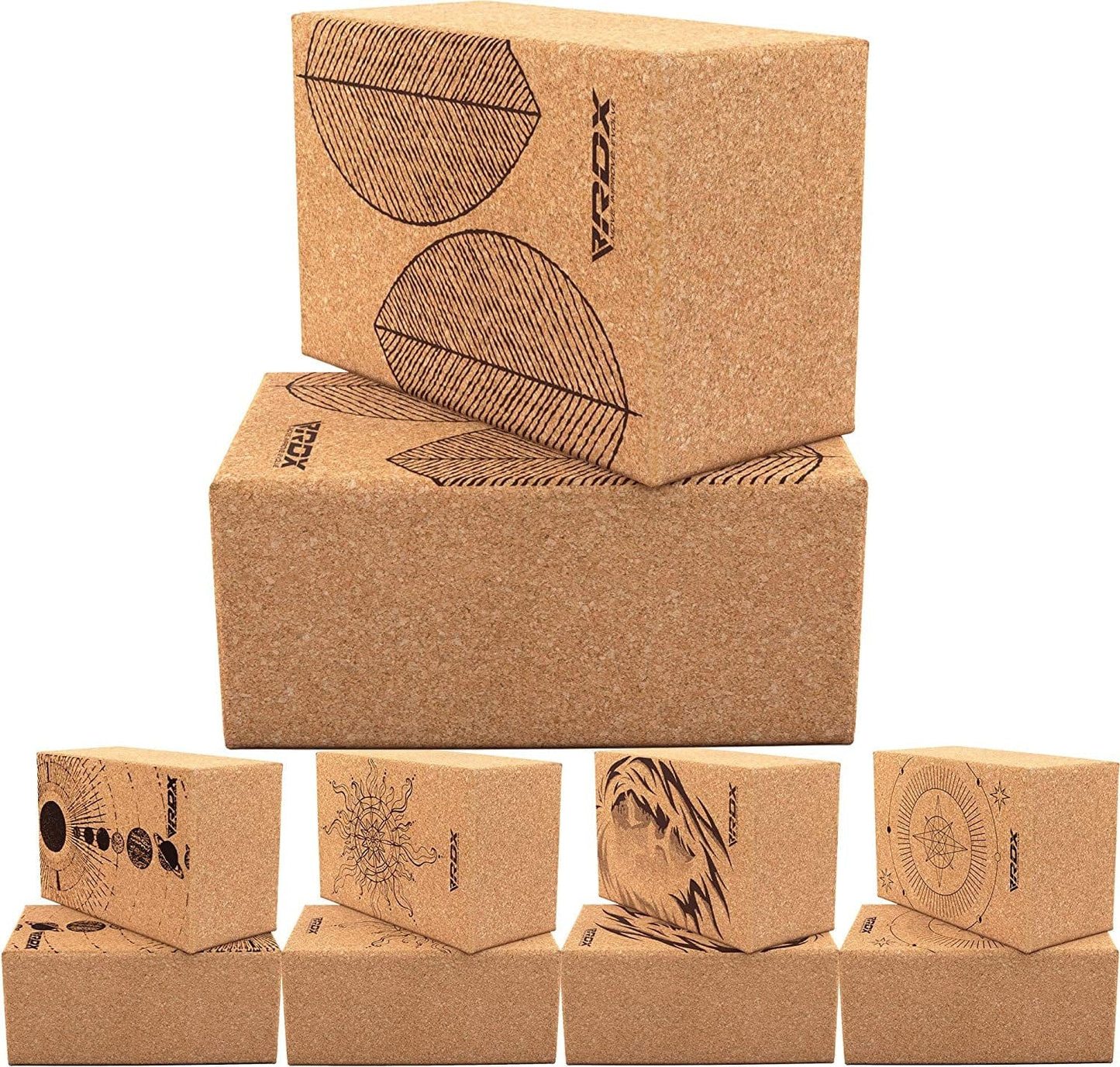 RDX Yoga Block Cork Set, Non-Slip Natural Brick for Strength Flexibility Body Balance, Easy Grip Surface for Stability Pilates Fitness Exercise Deepen Poses Office Home Gym Training, 22.5 X14.5X10.2Cm