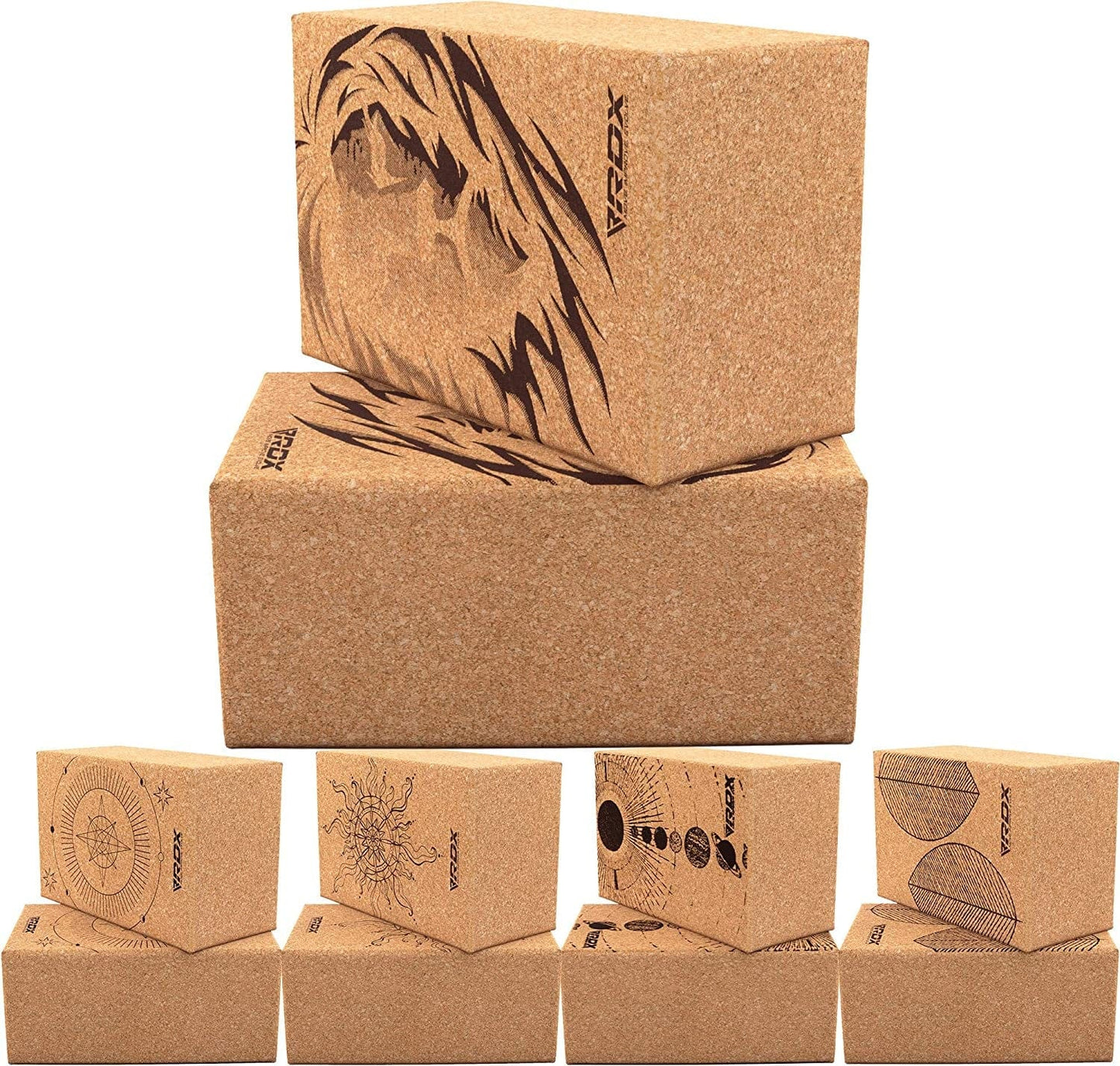 RDX Yoga Block Cork Set, Non-Slip Natural Brick for Strength Flexibility Body Balance, Easy Grip Surface for Stability Pilates Fitness Exercise Deepen Poses Office Home Gym Training, 22.5 X14.5X10.2Cm