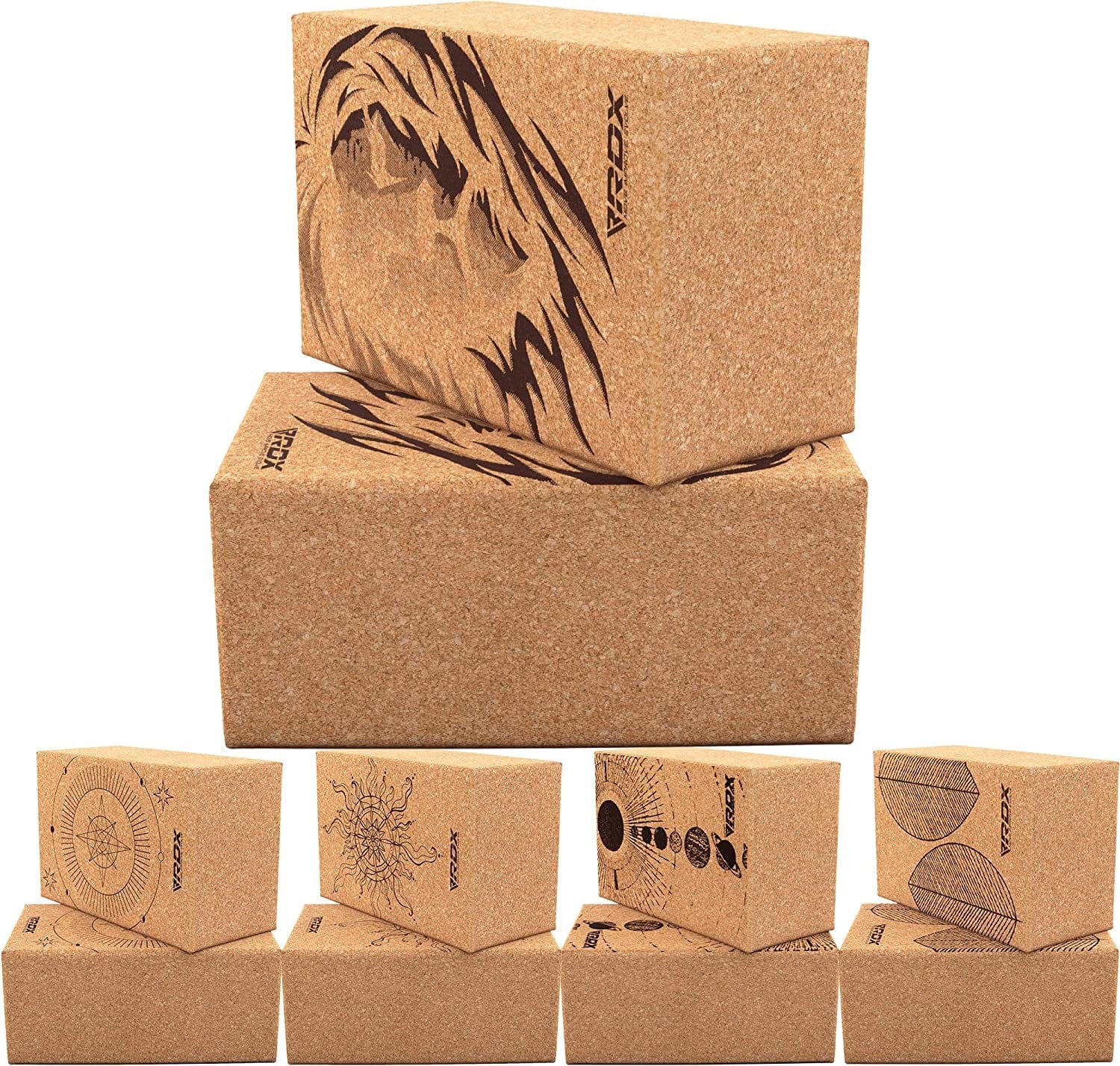 RDX Yoga Block Cork Set, Non-Slip Natural Brick for Strength Flexibility Body Balance, Easy Grip Surface for Stability Pilates Fitness Exercise Deepen Poses Office Home Gym Training, 22.5 X14.5X10.2Cm