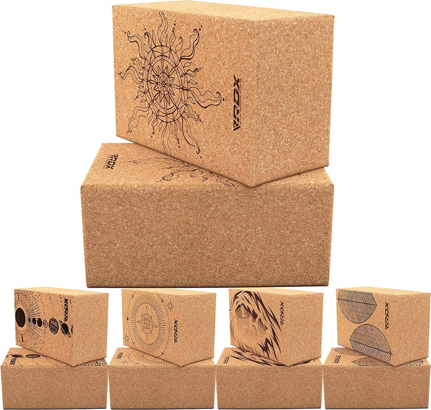 RDX Yoga Block Cork Set, Non-Slip Natural Brick for Strength Flexibility Body Balance, Easy Grip Surface for Stability Pilates Fitness Exercise Deepen Poses Office Home Gym Training, 22.5 X14.5X10.2Cm