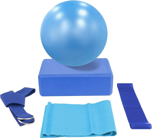 Rehomy 5Pcs Yoga Equipment Set, Yoga Starter Kit Include Yoga Exercise Ball, Yoga Block, Resistance Loop Band, Stretching Strap, Yoga Belt for Home Gym Office Improves Back Pain Posture