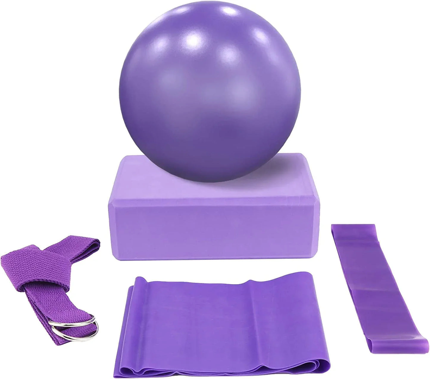 Rehomy 5Pcs Yoga Equipment Set, Yoga Starter Kit Include Yoga Exercise Ball, Yoga Block, Resistance Loop Band, Stretching Strap, Yoga Belt for Home Gym Office Improves Back Pain Posture
