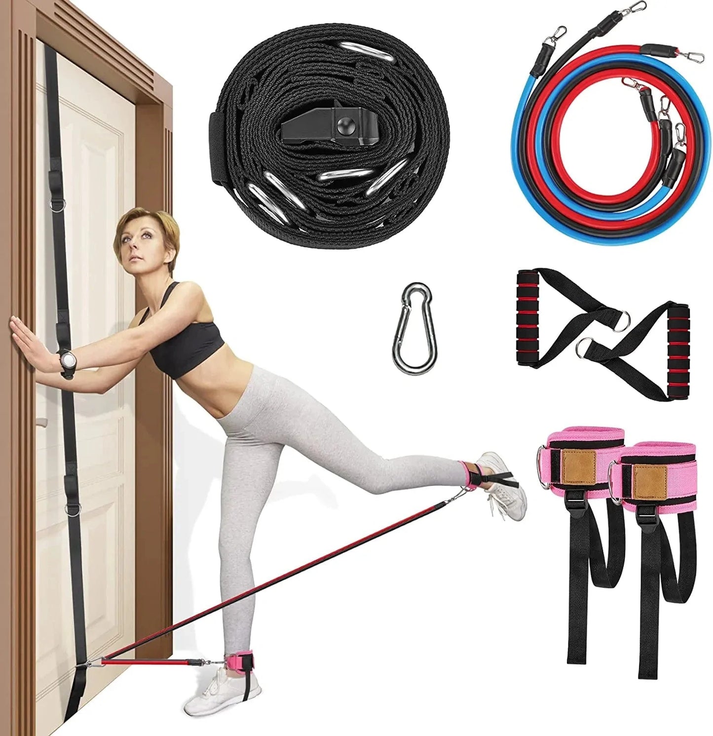 Resistance Bands Door Anchor Strap: Exercise Rope with Handle Ankle Strap for Cable Machine Home Gym Workout