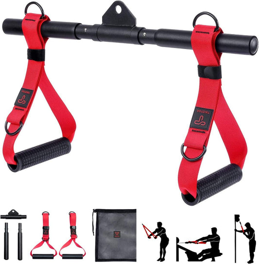 Resistance Bands Handles Rowing Handle Sturdy, Tikaton Pulley Handles for Cable Machines Lat Pull down Bar with Durable D-Rings, Compatible with Rowing Machine and Pilates