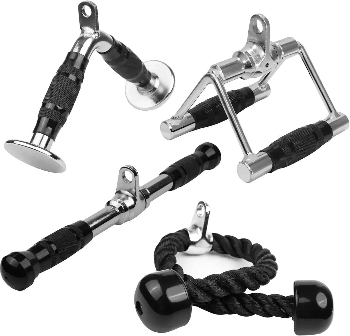 RIGERS Combo Tricep Push down Machine Attachments Cable Machine Accessories, V Handle with Rotation, Rotating Bar, Tricep Rope, V-Shaped Bar Rubber