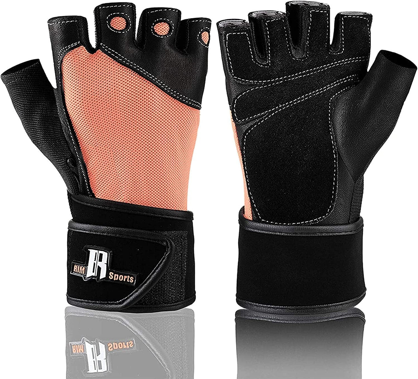 Rimsports Premium Leather Weight Lifting Gloves with Wrist Support for Supreme Protection Wrist Wrap Gloves with Palm Padded and Thumb Protected Workout Gloves for Weightlifting, Pullups & Deadlift