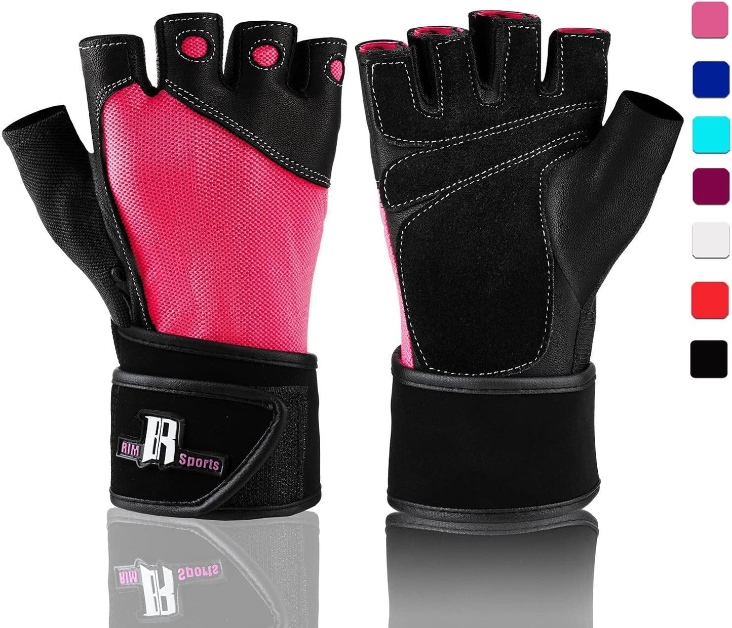 Rimsports Premium Leather Weight Lifting Gloves with Wrist Support for Supreme Protection Wrist Wrap Gloves with Palm Padded and Thumb Protected Workout Gloves for Weightlifting, Pullups & Deadlift