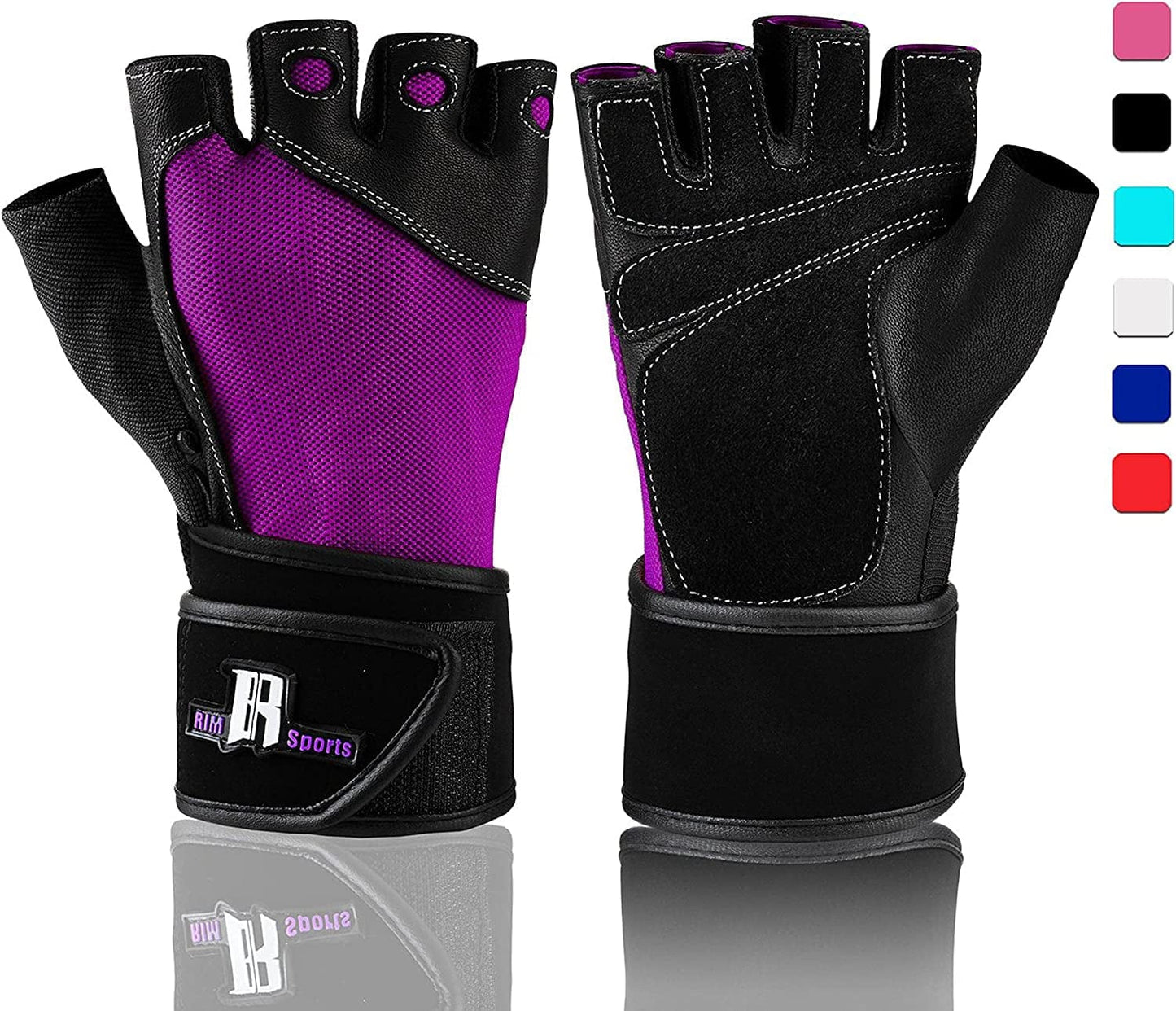 Rimsports Premium Leather Weight Lifting Gloves with Wrist Support for Supreme Protection Wrist Wrap Gloves with Palm Padded and Thumb Protected Workout Gloves for Weightlifting, Pullups & Deadlift